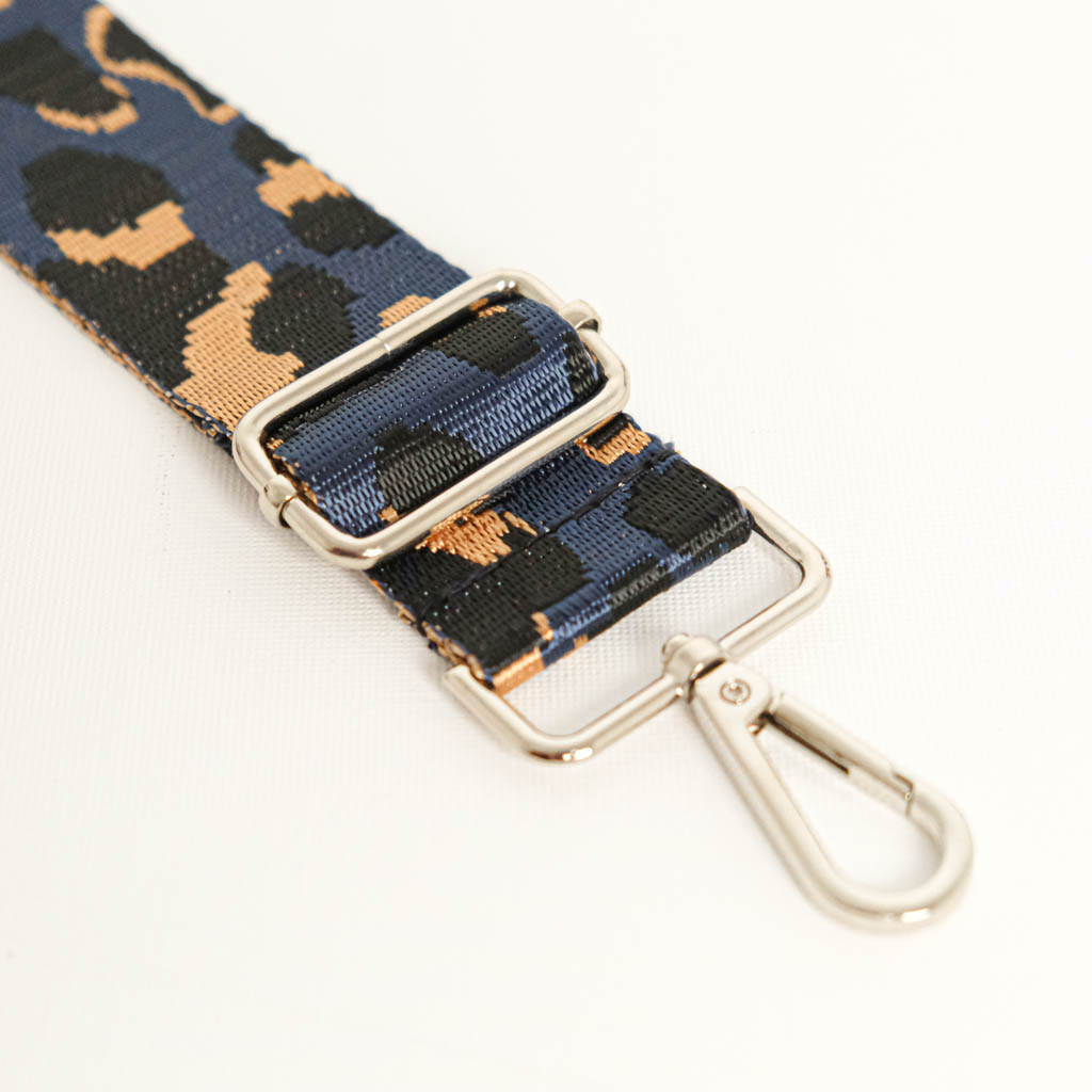 Navy Blue Leopard-Print Shoulder Bag - Maison Klem